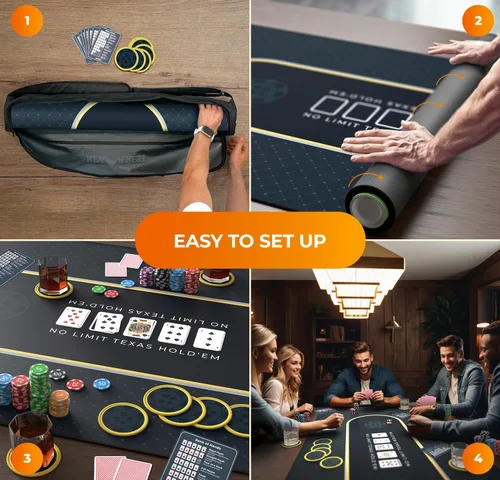 Miniatura 6 de Newverest Tablero de Mesa de Póquer de 70" x 35", Tapete de Póquer Texas Hold'em para Noches de Juego en Casa hasta 10 Jugadores, Casino Cubierta