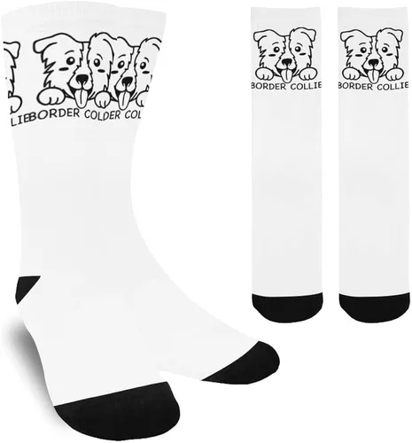 Calcetines blancos para mujeres y hombres, lindo diseño con borde collie para perros en ellos, genial diseño novedoso para el trabajo, gimnasio,
