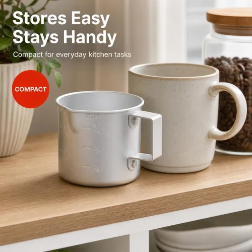 Miniatura 6 de Better Houseware Taza medidora, taza medidora de metal de 8 onzas con mango y labio de vertido para líquido con marcas de fácil lectura para cocinar