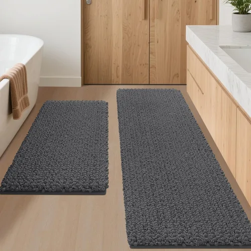 Miniatura 48 de ACCUMTEK - Juego de 2 alfombras de baño de lujo en color beige de 32"x20"+24"x17", alfombras de baño ultra suaves y gruesas absorbentes, alfombra