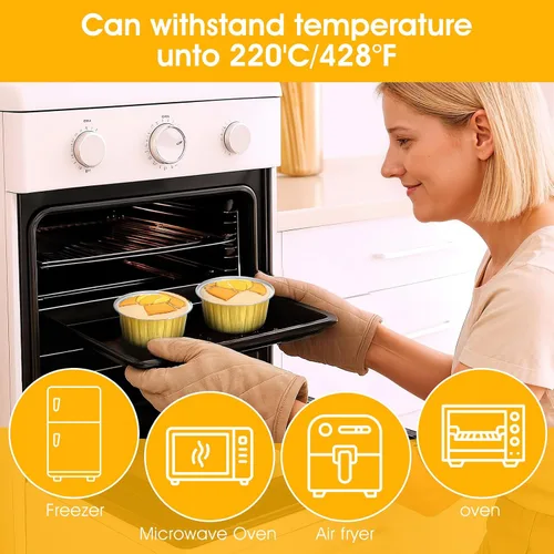 Miniatura 4 de 100 moldes redondos desechables de papel de aluminio de 5 onzas con tapas a juego Portable Disposable Foil Baking Cups, Ideal Food Containers for