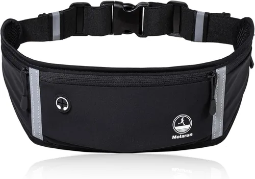 Miniatura 8 de Cangurera delgada para correr para mujeres y hombres, riñonera para correr, cinturón de dinero, soporte para teléfono para correr, deportes, Negro