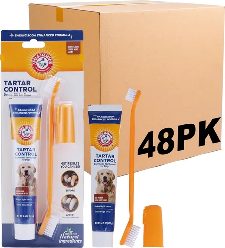 Miniatura 9 de Arm & Hammer para mascotas kit de 3 piezas para control del sarro para perros, contiene pasta, cepillo de dientes y cepillo para el dedo, reduce