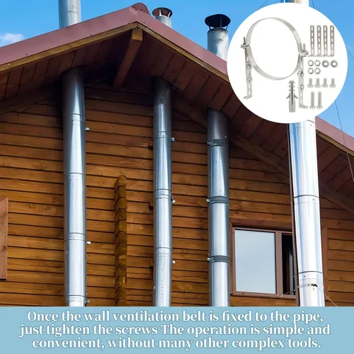Miniatura 7 de Soporte de sistemas de chimenea de 6 1/2 pulgadas, correa de pared de ventilación ajustable de acero inoxidable 304, soporte de pared ajustable