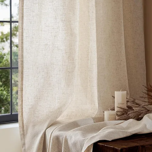 Miniatura 7 de jinchan Cortinas de 108 pulgadas Mezcla de Lino de Lino Semi Transparentes Filtrado de Luz y Resplandor Cortinas Extra Largas para Sala de Estar