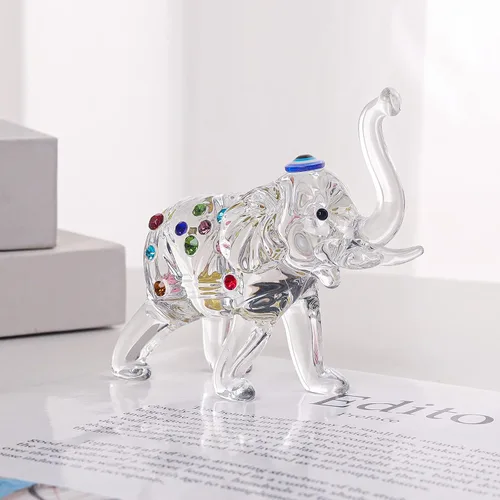 Miniatura 3 de LONGWIN Estado de elefante de cristal, figuras coleccionables con tronco arriba, escultura de animales, adornos de decoración del hogar Lucky Feng
