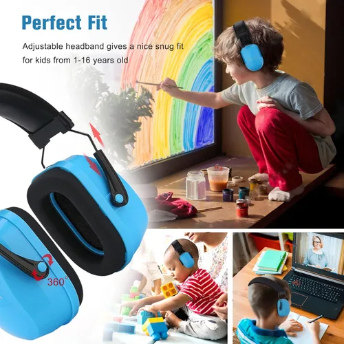 Miniatura 2 de ProCase SNR - Protección de oídos para niños, audífonos con cancelación de ruido de 29 dB para niños con autismo, reducción de ruido a prueba de Azul