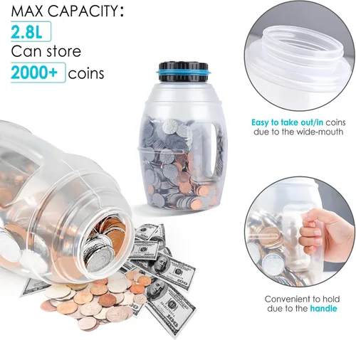 Miniatura 3 de Alcancía extra grande para niños y adultos, banco digital Vcertcpl con contador de monedas LCD, capacidad de 2.8 L, tarro de dinero para adultos