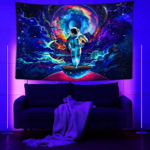 Miniatura 2 de JZDACH Tapiz de astronauta espacial, galaxia, universo, planeta, galaxia, reactivo a los rayos UV, planeta que brilla en la oscuridad, tapices