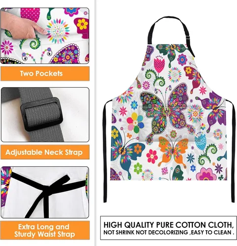 Miniatura 3 de Britimes Butterfly Apron Floral Colorful Butterflies Flowers Aprons Kitchen Cooking Gardening for Women With Pockets