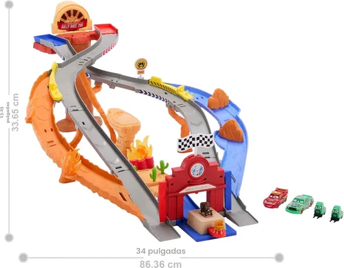 Miniatura 3 de Mattel Disney y Pixar Cars Set de Juguetes, Rayo McQueen y Chick Hicks y 2 Vehículos del Equipo de Pobretones, 2 Maneras de Carrera, Pista