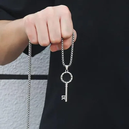 Miniatura 3 de Collar punk con colgante de llave de número romano para hombre y mujer, cadena de acero inoxidable de 24 pulgadas