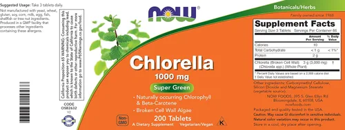 Miniatura 3 de Now Chlorella Tablets, 1000 mg, 200 tabletas - Microalgas de primera calidad sin OMG - Suplemento superalimenticio verde