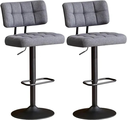 Miniatura 12 de Juego de 2 taburetes de bar giratorios de altura ajustable, taburetes de barra de tela de lino sin brazos con reposapiés para cocina, hogar, bar