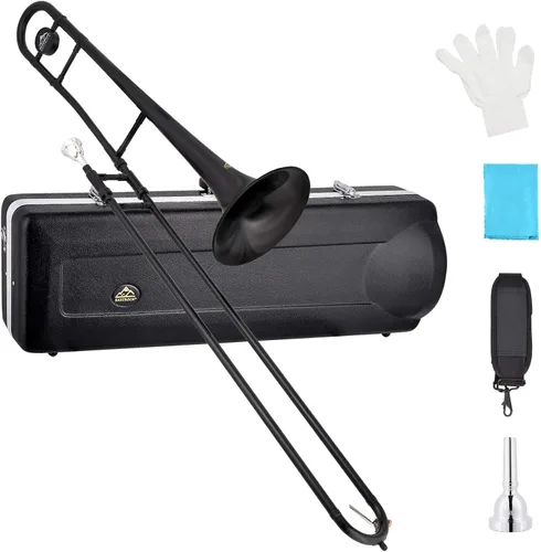 Miniatura 10 de EASTROCK Trombón tenor de deslizamiento Bb de latón Instrumento musical con estuche duro, boquilla, guantes, paño de limpieza para estudiantes