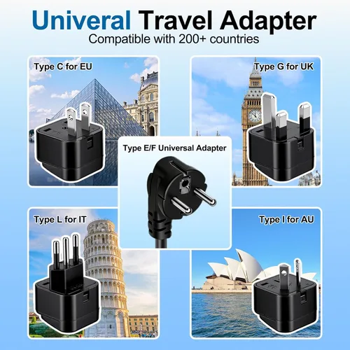 Miniatura 5 de 220v to 110v Travel Voltage Converter: International Universal Voltage Black Converter US to Europe Power Strip Plug Transformer - 2000W Electric