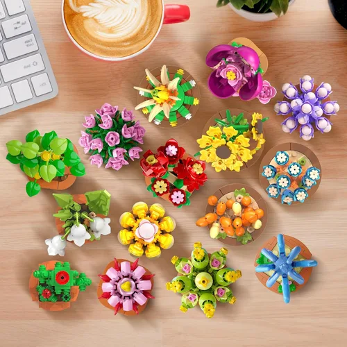 Miniatura 6 de CUBIMANA Juego de 24 flores y suculentas, 2160 piezas, colección botánica de 0.142 in, kit de mini flores para decoración del hogar, juguetes
