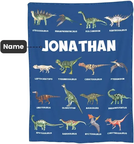 Miniatura 7 de Mantas personalizadas de dinosaurio para niños, bebés, niños pequeños, manta de forro polar suave y cálida con nombre, regalos de cumpleaños