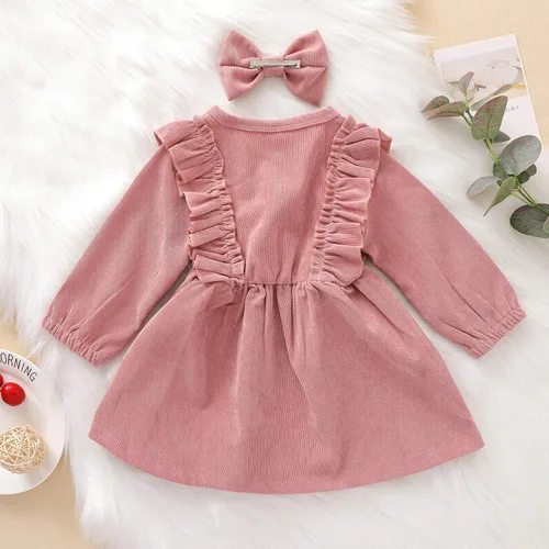 Miniatura 3 de Karuedoo Kids Toddler Baby Girl Corduroy Ruffle Long Sleeve Dress Princess Party Dress Fall Winter Skirt Outfit
