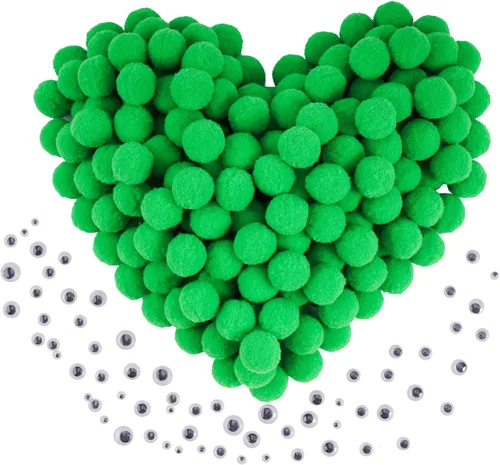 Miniatura 16 de Caydo 1200 pompones para suministros de manualidades, 1050 pompones grandes y pequeños de colores surtidos con 150 ojos saltones Multicolor