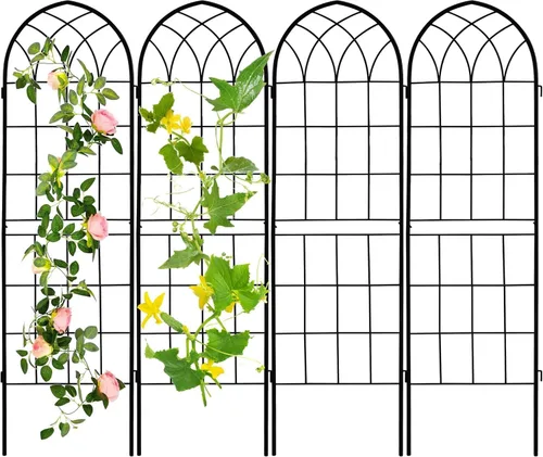 Miniatura 11 de LZRS - Paquete de 2 arcos de hierro rústico de 71x20 pulgadas para decoración de jardín con enrejado con revestimiento de metal negro – Perfecto