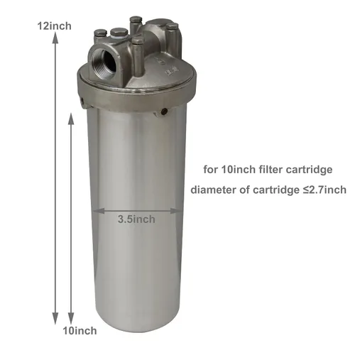Miniatura 2 de TECHTONGDA Carcasa de filtro para sistema de filtración de agua Acero inoxidable 1/2 pulgada NPT para cartucho de filtro largo de 10 pulgadas 72psi
