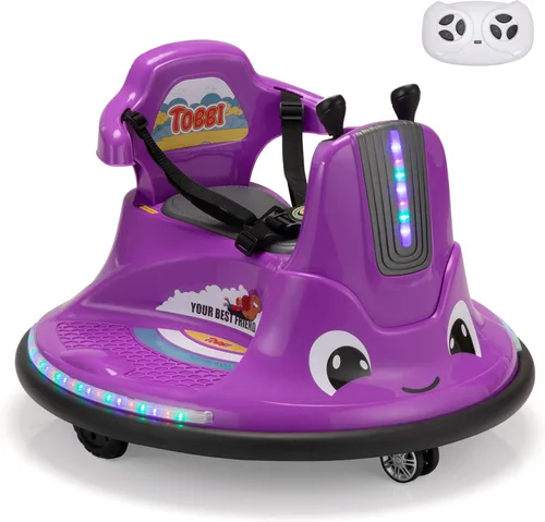 TOBBI Auto de choque para niños pequeños, juguete eléctrico de 12V para montar con forma de caracol con control remoto/calcomanías divertidas DIY