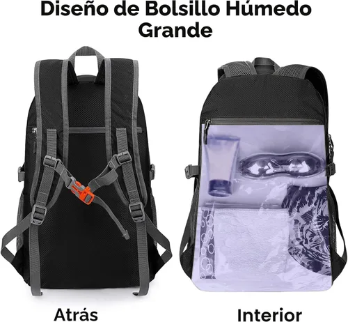 Miniatura 2 de G4Free Mochila de senderismo plegable ligera 40L, mochila de viaje impermeable Negro