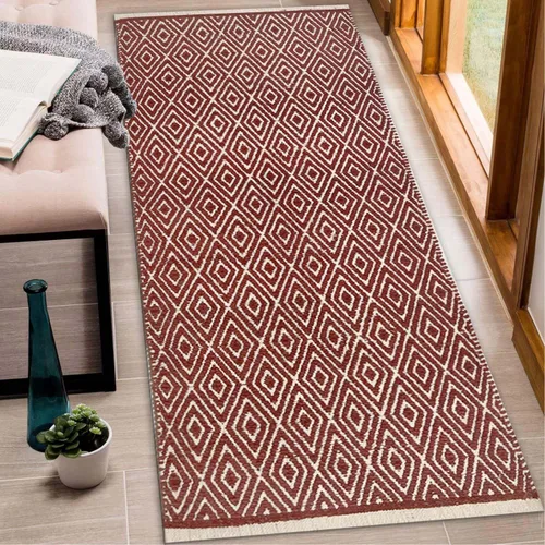 Miniatura 8 de Chardin home Alfombra de pasillo 100% algodón con diamantes de 2 x 5 pulgadas, totalmente reversible, lavable a máquina, beige grisáceo y blanco