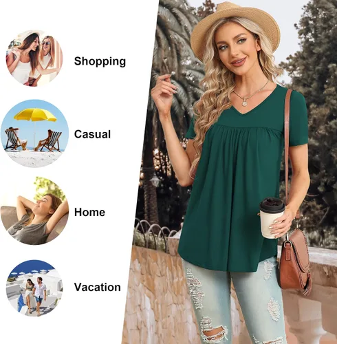 Miniatura 4 de LAOLASI Blusa de verano para mujer, cuello en V, manga corta, casual, holgada