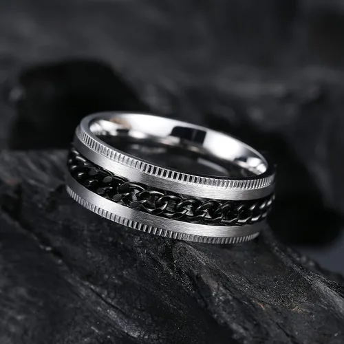 Miniatura 21 de King Will - Anillo antiestrés de acero inoxidable 316L para hombres y mujeres, con cadena decorativa giratoria, 8 mm de ancho, anillo de boda