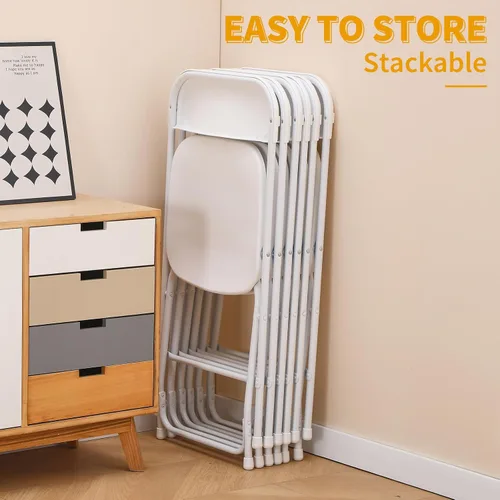 Miniatura 5 de BOOSDEN Paquete de 6 sillas plegables de plástico blanco, sillas de fiesta portátiles, sillas comerciales apilables con marco de acero, silla