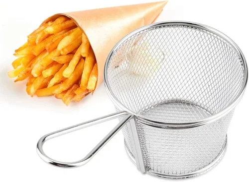 Miniatura 4 de Mini cesta para freír papas fritas, cesta de malla de alambre de acero inoxidable de 4 pulgadas para el hogar, cocina, colador de alimentos, papas