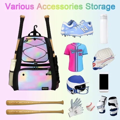 Miniatura 5 de Bolsa de béisbol juvenil con compartimento ventilado para zapatos, bolsa de bate de sóftbol para guantes de bateo, casco, equipo de teeball - Rosado