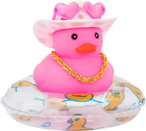 wonuu Accesorios rosas para automóvil, sombrero de vaquero, patos de goma, decoración de tablero de automóvil, patos de goma, accesorios rosados,