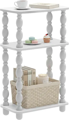 Miniatura 15 de Mesa auxiliar retro, mesa auxiliar pequeña de 3 niveles, mesa auxiliar estrecha junto al sofá para espacios pequeños, mesa auxiliar de granja, mesa