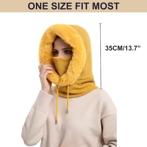Miniatura 18 de HUAMULAN Gorro de invierno de una pieza para mujer, pasamontañas de forro polar, pasamontañas, máscara facial, bufanda, orejeras, esquí, nieve