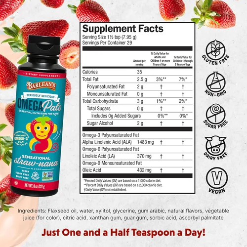 Miniatura 2 de Barlean's Omega Pals Sensational Straw-Nana saborizado Omega-3 para niños, delicioso suplemento de aceite de pescado líquido para niños con 1,483 mg