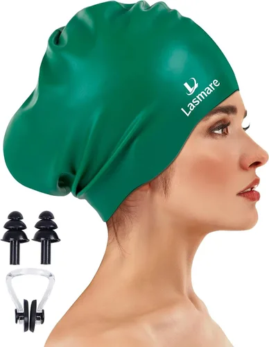 Miniatura 17 de Large Long Hair Swim Cap with Extra Room for Women Men, Silicone Swimming Cap for Long Thick Hair with Ear Plugs Nose Clip Set, Adult Waterproof