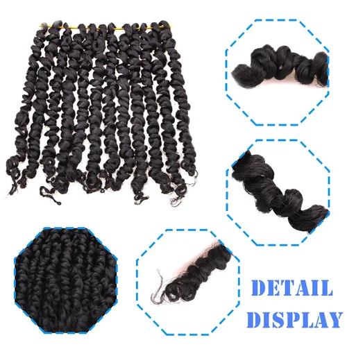 Miniatura 3 de Paquete de 8 paquetes de cabello de ganchillo Passion Twist de 6 pulgadas, rizos bohemios pretrenzados previamente trenzados, negro natural 1B