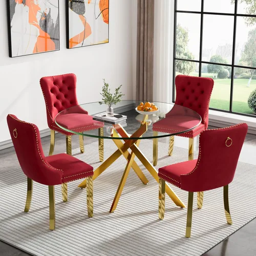 Miniatura 66 de Juego de 4 mesas de comedor redondas de vidrio para 4, juego de mesa de cocina pequeña para 4, mesa redonda de vidrio de 35 pulgadas, juego de 4