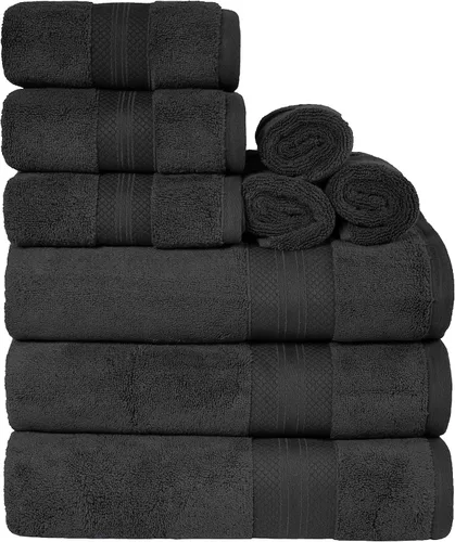 Superior Juego de toallas de algodón turco de 9 piezas, 3 toallas de baño, 3 manos, 3 toallas faciales para el hogar, artículos esenciales de baño,