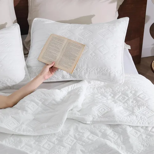 Miniatura 7 de Bedsure Boho Edredón Tamaño King - Colcha Ligera Tamaño King con Patrón Geométrico Cosido, Conjunto de Ropa de Cama Blanda de Estilo Granja Blanca