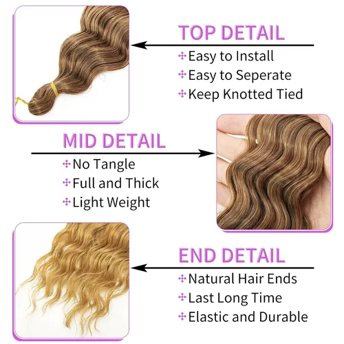 Miniatura 5 de QRHSUKA Pelo de ganchillo Ocean Wave de 24 pulgadas, 7 paquetes de cabello rizado ondulado profundo para mujeres negras, trenzas de ganchillo