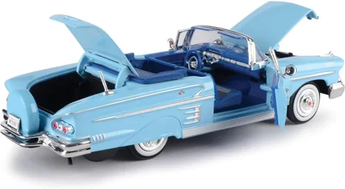 Miniatura 3 de Chevrolet Impala Convertible 1958, azul - Motormax Premium American 73267 - Modelo de automóvil fundido a presión a escala 1/24, unisex, para niños
