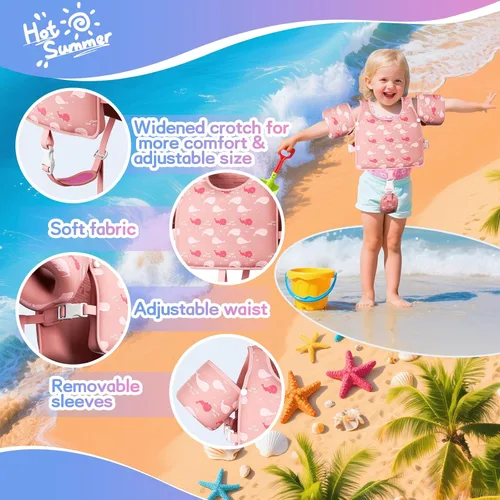 Miniatura 2 de Chaleco de natación para niños pequeños, flotadores para niños de 20 a 66 libras, chaleco de natación para niños pequeños que aprenden a nadar, Rosa