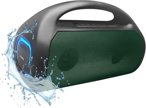 Miniatura 11 de Fisher Altavoces Bluetooth, altavoz inalámbrico portátil de 20 W de potencia máxima Boombox con sonido HD y luces, resistente al agua, tiempo