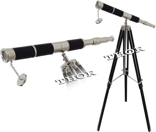 Telescopio de latón coleccionable náutico de cuero negro de un solo barril auténtico trípode soporte rústico vintage decoración del hogar regalos