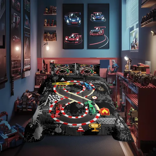 Miniatura 27 de Juegos de Edredón de Bombero Tamaño Twin para Niños, Adultos y Adolescentes, Juego de Ropa de Cama con Patrón de Insignia de Bombero y Llama