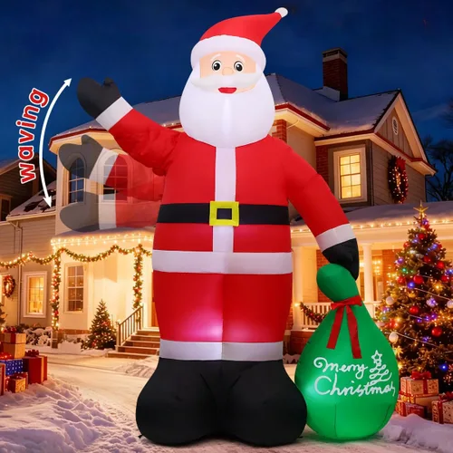 GOOSH 3.14 m San Nicolás inflable de Navidad con movimiento, decoración de Santa Claus de Navidad al aire libre con bolsa de regalo y mano animada,